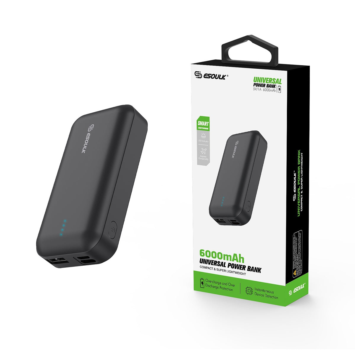 EP25-BK 6000 mAh UNIVERSAL POWER BANK - ESoulK banco de energía 6000mAh