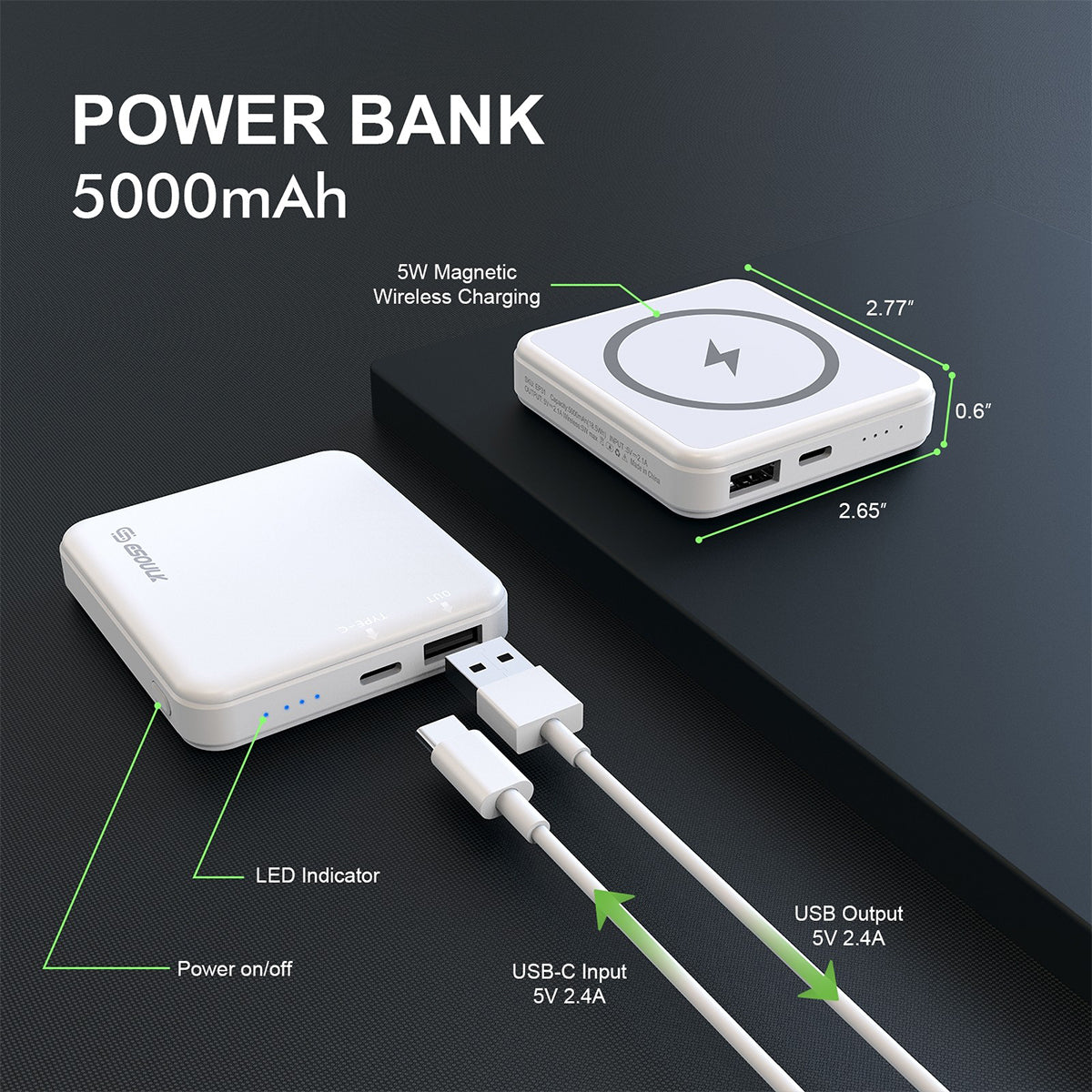 EK-4002BK 5000mAh Magnetic Wireless Charging Power Bank(6/36) Aluminum –  decibelcell
