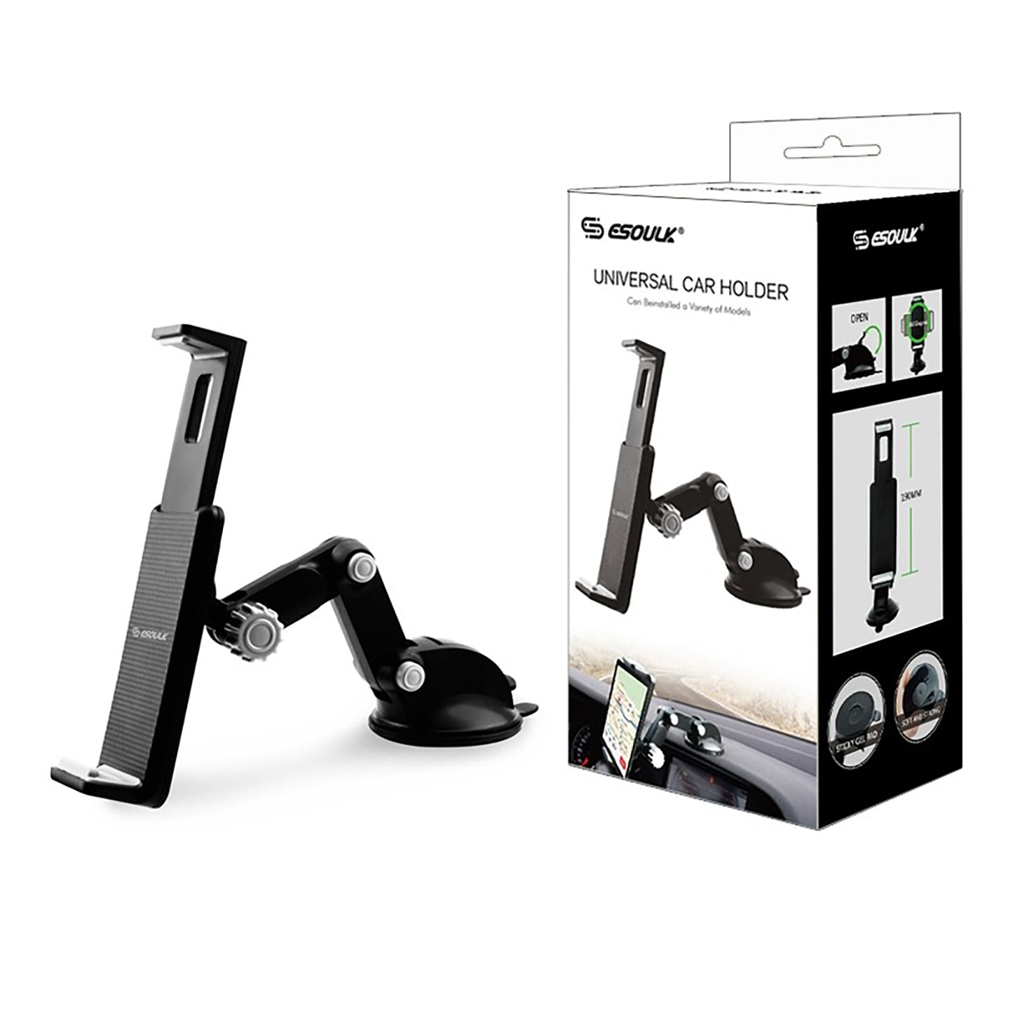 EH11PBK Esoulk iPad Mini&phone Holder - ESoulk Soporte para Automóvil para Teléfono Inteligente/iPad Mini/Brazo Telescópico/Botón de Liberación