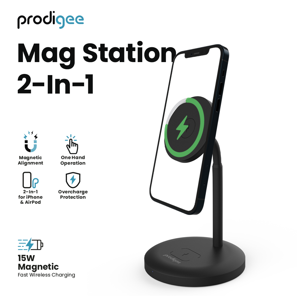 Prodigee MagStation 2 en 1 10W USB-C PD 18W + Soporte Magnético Escritorio - MagStation 2-in-1