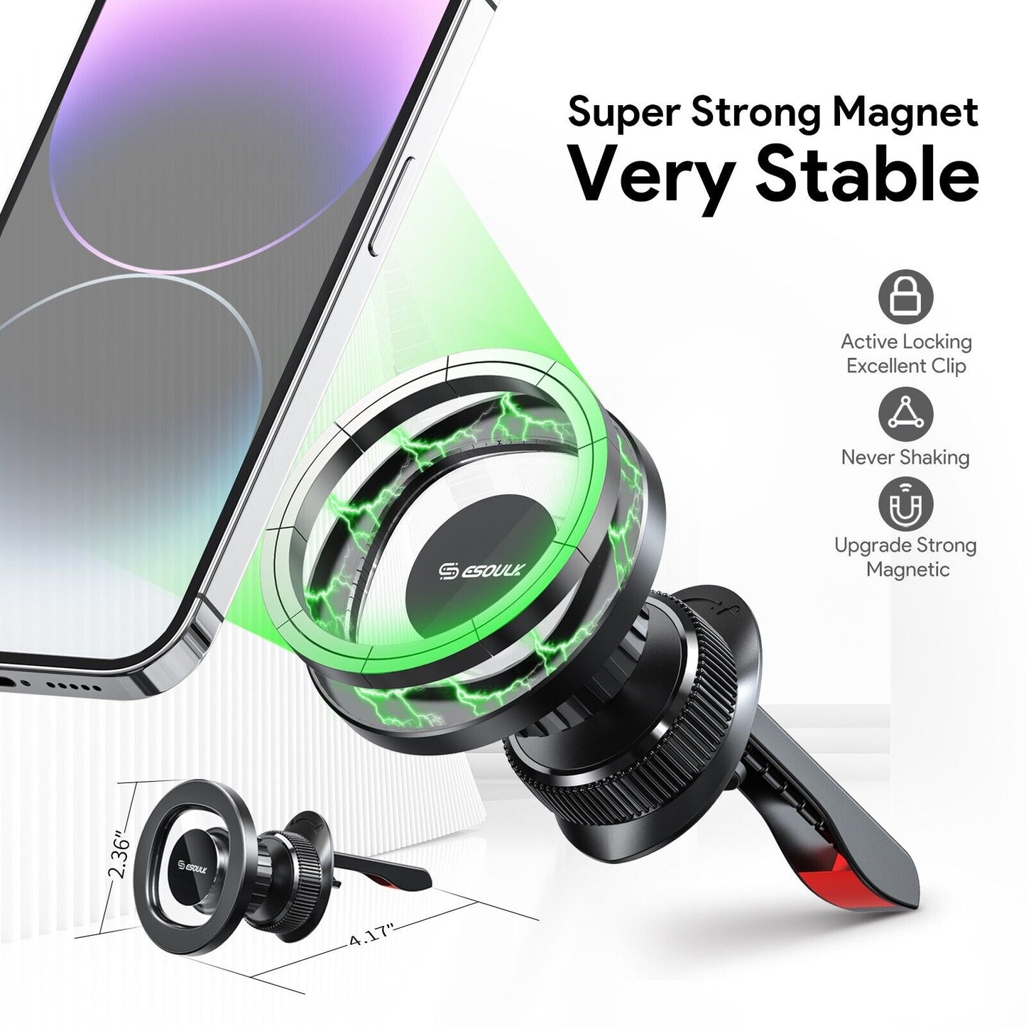 EK-3001BK ESoulk Air Vent Magnetic Phone Holder Mount (EK3001) - Sostenga su dispositivo de forma segura con rotación de 360 grados y diseño antideslizante