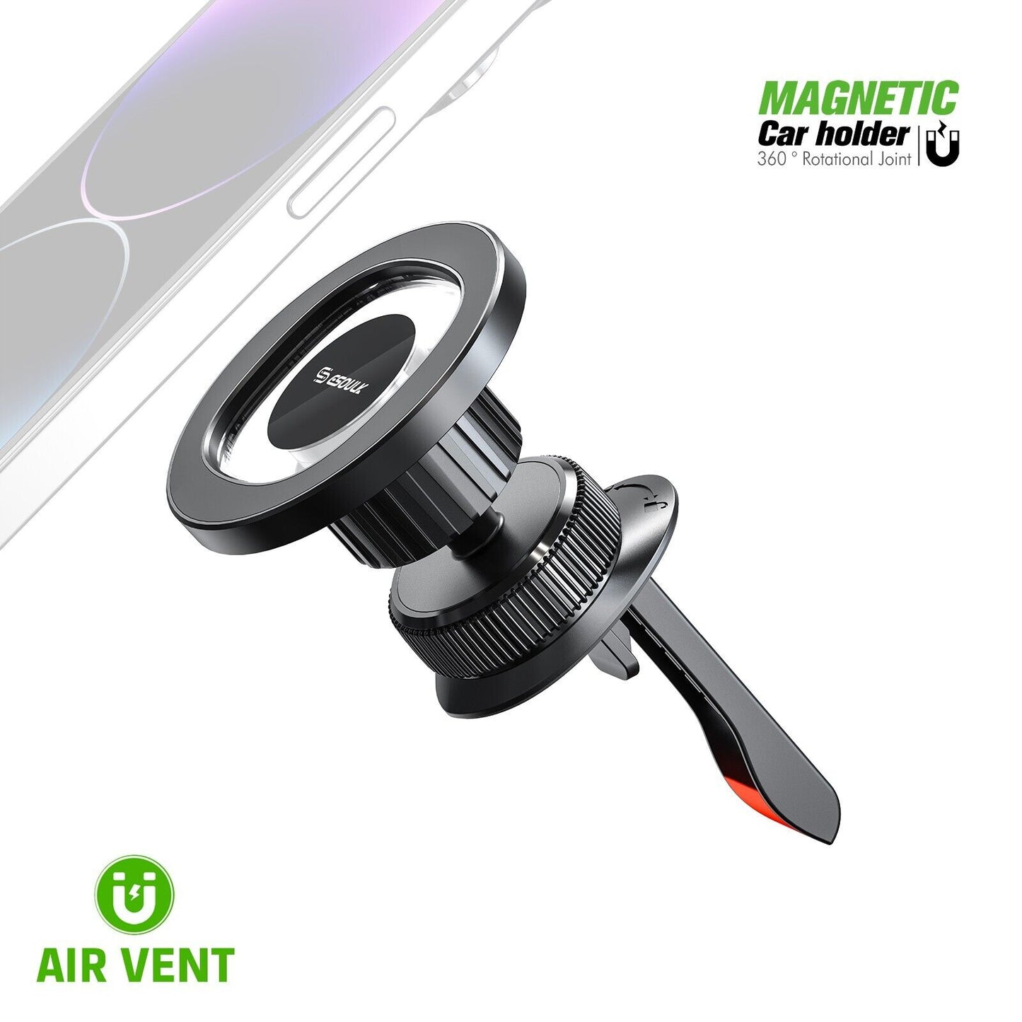 EK-3001BK ESoulk Air Vent Magnetic Phone Holder Mount (EK3001) - Sostenga su dispositivo de forma segura con rotación de 360 grados y diseño antideslizante