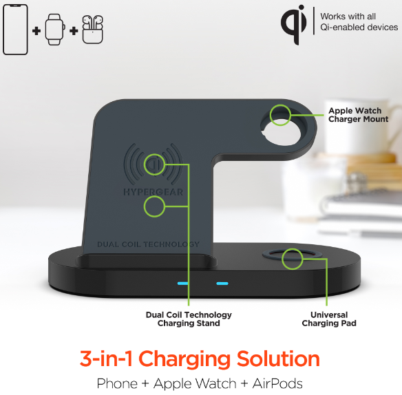 HyperGear base de carga inalámbrica 3 en 1 - HyperGear 3-in-1 wireless charging pad